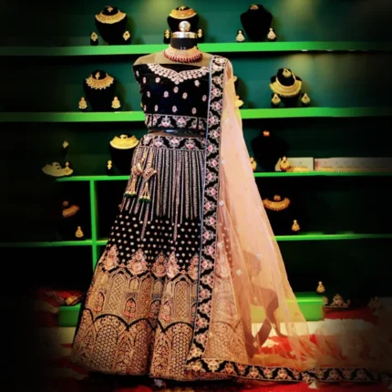 Black Lace Velvet Designer Lehenga