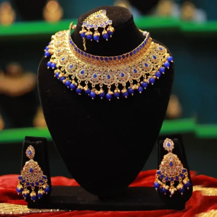 Gold Plated Designer Necklace Jewellery Set With Earrings Purple Pearl