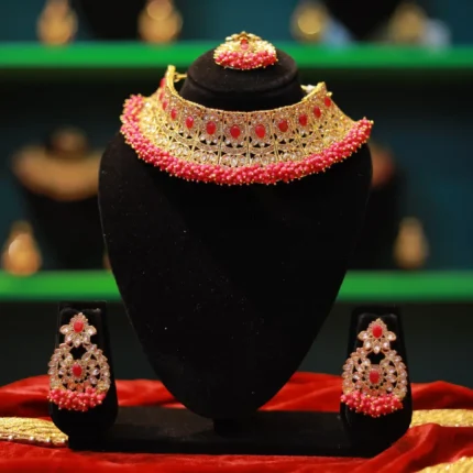 Gold Plated Designer Necklace Set With stones