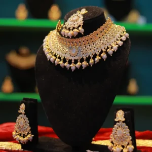 Necklace and Earrings Set with Rose Pink Pearls