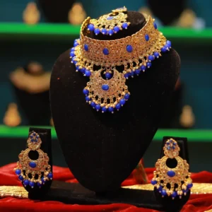 Posh Designer Necklace and Earrings Jewellery Set with Purple Pearl-1