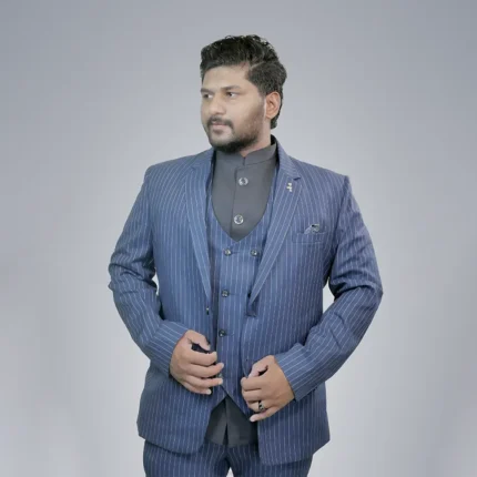 Premium Blue and Black Three Piece Wedding Suit For Men