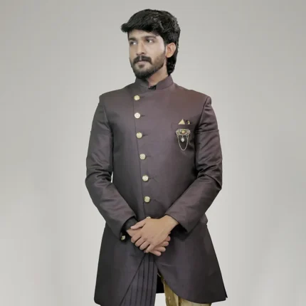 Premium Maroon Sherwani with Gold Buttons