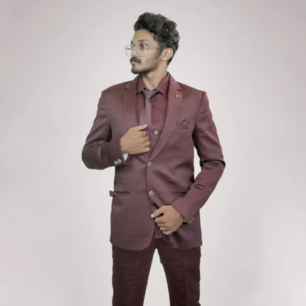 Premium Three Piece Maroon Wedding Suit For Men